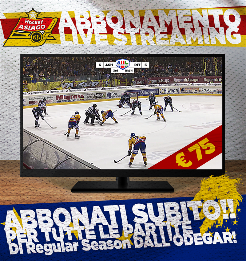 Abbonamento stagionale dirette streaming a 75 €!
Questa sera diretta streaming contro il Bregenzerwald