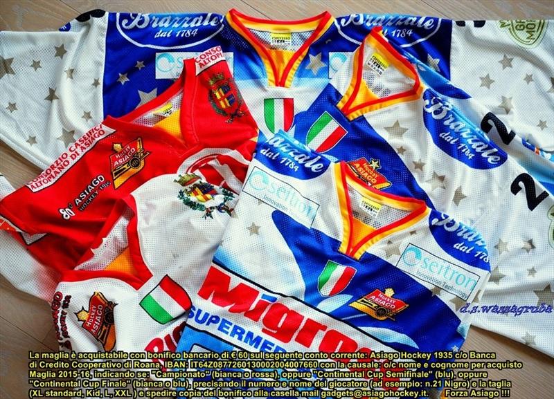 INDOSSA IL GIALLOROSSO! ACQUISTABILI LE MAGLIE DELL' ASIAGO HOCKEY 2015/2016